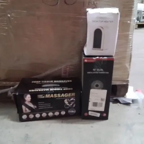 PALLET OF ASSORTED ELECTRICAL ITEMS TO INCLUDE;DESKTOP HEATER,TOWER FAN,MASSAGER 