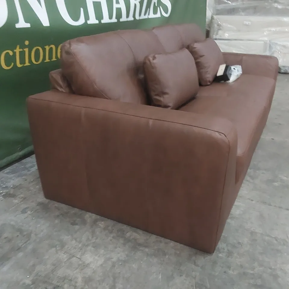 QUALITY DESIGNER ARDEN 4 SEATER LEATHER SOFA - BROWN 