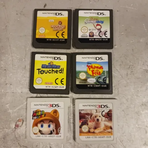 6 X ASSORTED CARTRIDGE VIDEO GAMES TO INCLUDE NINTENDOGS, SUPER MARIO, COOKING MAMA ETC 