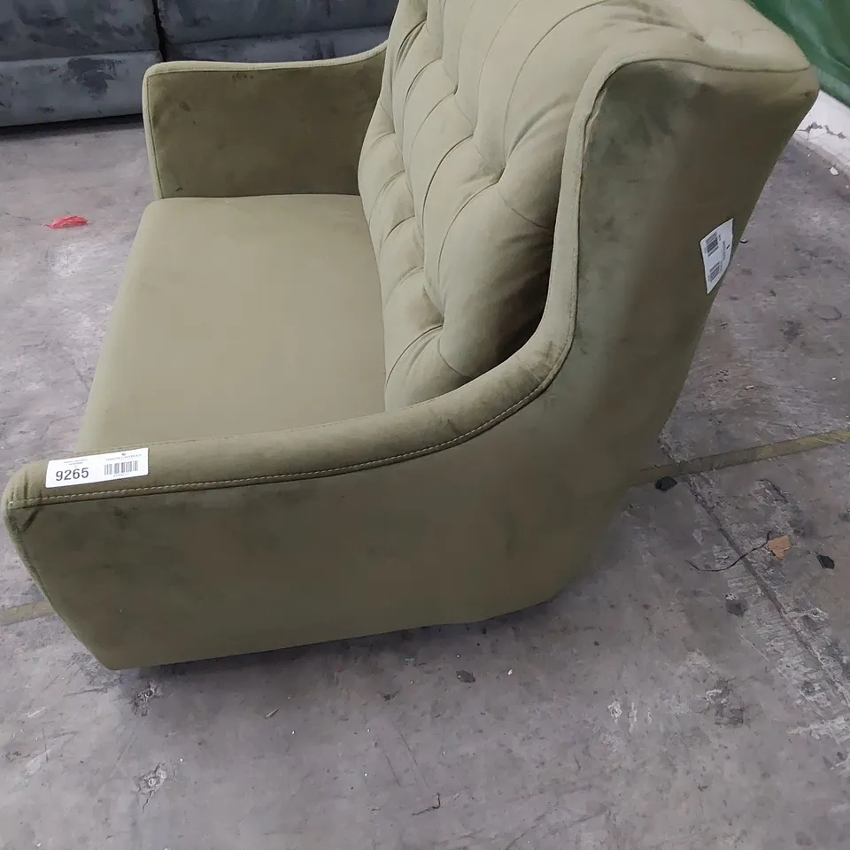 DESIGNER LUZERN TWO SEATER SOFA BUTTONED BACK GREEN PLUSH FABRIC