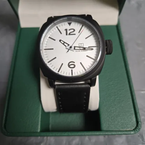 FRANK SCHMIDT FS WRISTWATCH WITH BLACK LEATHER STRAP – BOXED