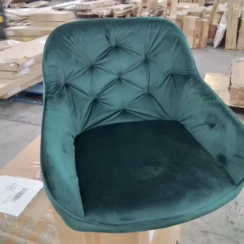 BOXED GARVIES SET OF TWO GREEN VELVET SWIVEL DINING CHAIRS