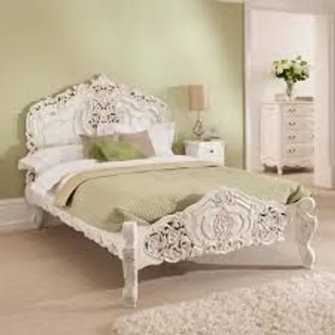 BRAND NEW BOXED HOMESDIRECT 365 ANTIQUE FRENCH ORNATE WHITE KING SIZE BEDFRAME(4 BOXES)
