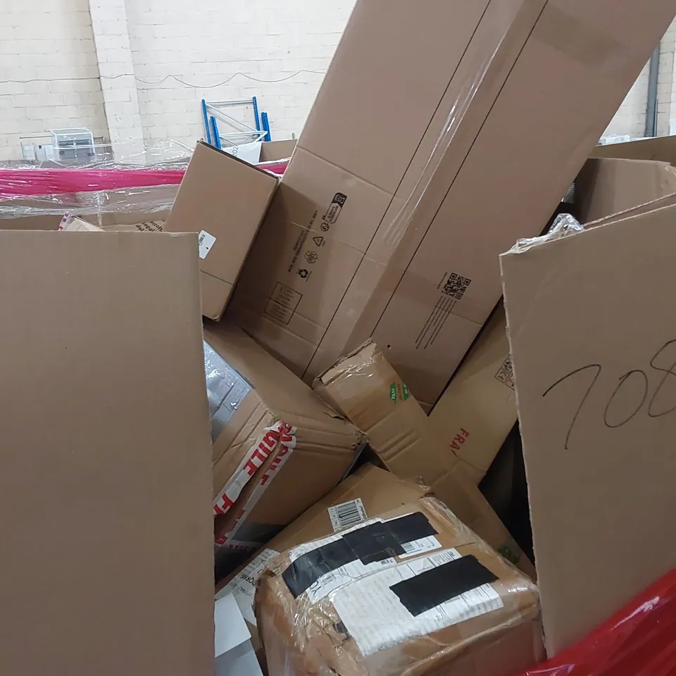 PALLET OF ASSORTED HOUSEHOLD ITEMS AND CONSUMER PRODUCTS. INCLUDING; BOXED FURNITURE ETC 