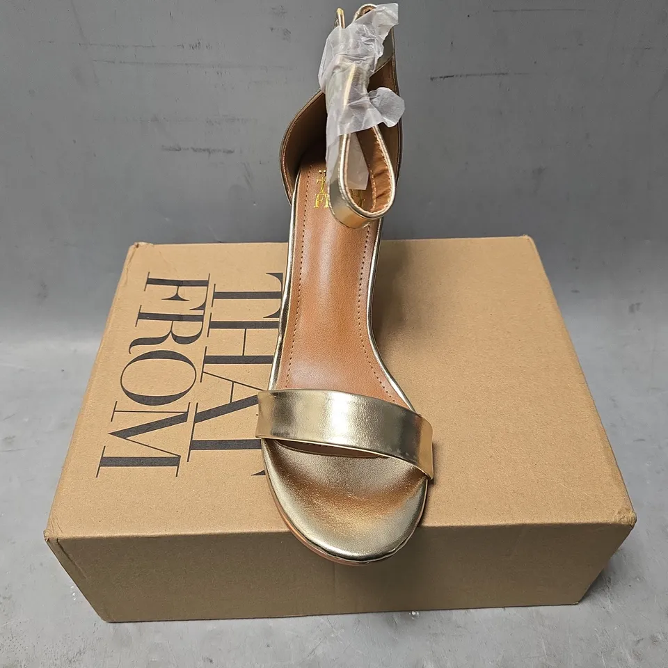BOXED WHERES THAT FROM GOLD METALLIC HEELS - UK 3