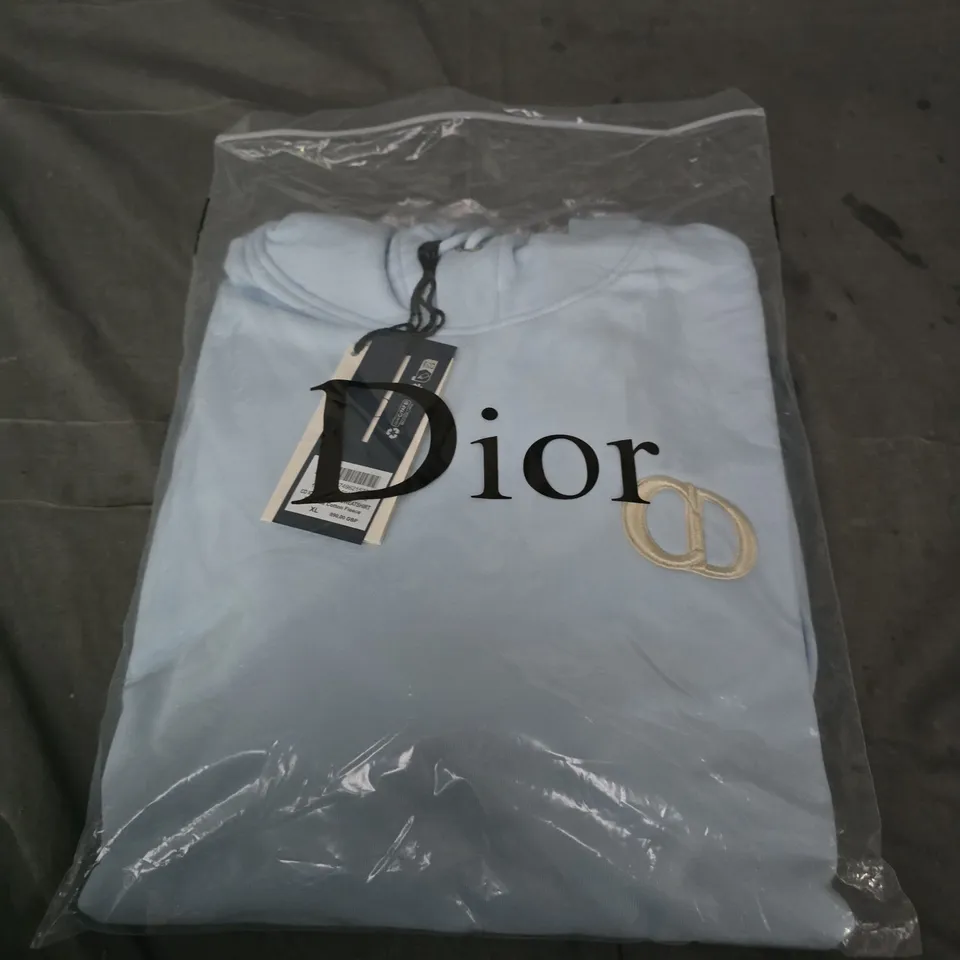 DIOR CD ICON HOODED SWEATSHIRT – SKY BLUE COTTON FLEECE, XL