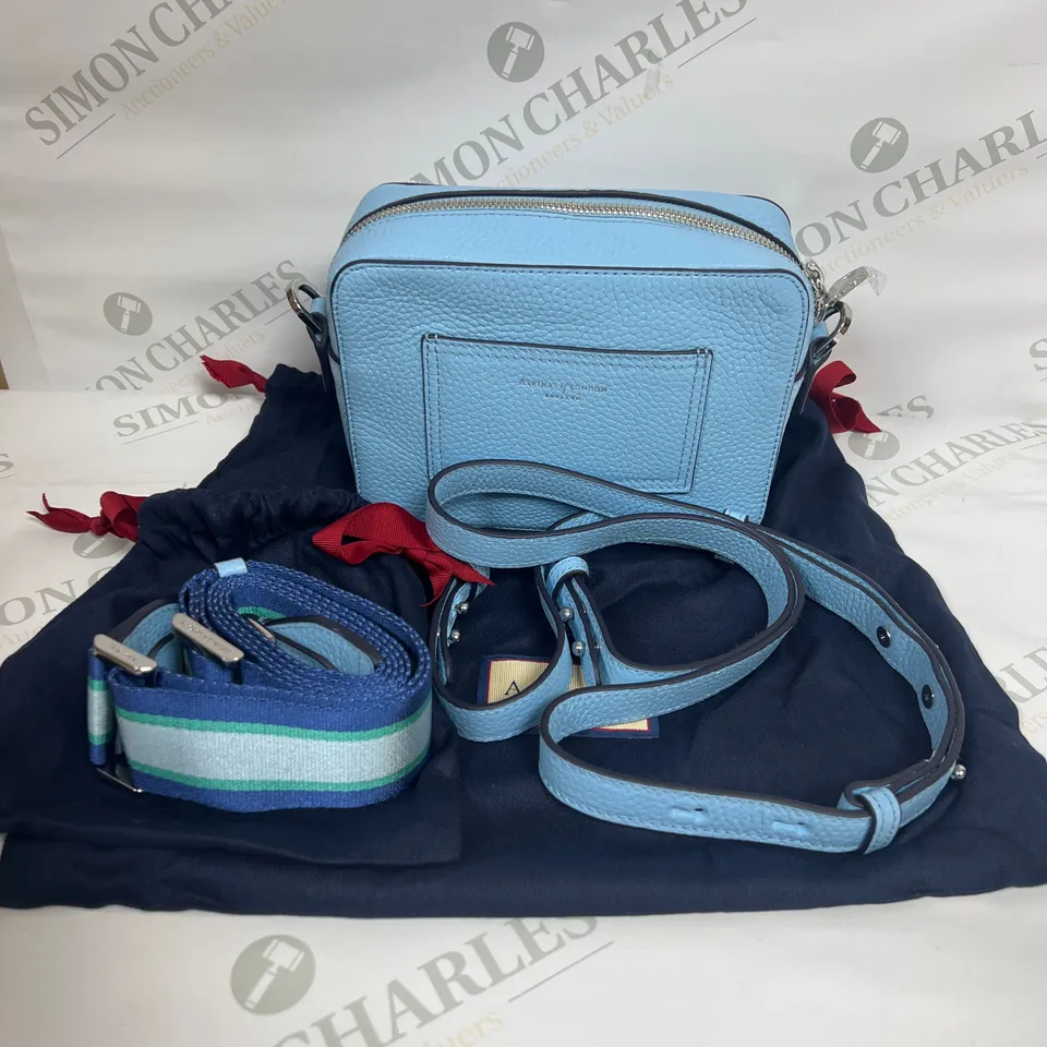 ASPINAL OF LONDON LEATHER CROSS BODY BAG WITH ACCOMPANYING STRAPS IN BLUE 
