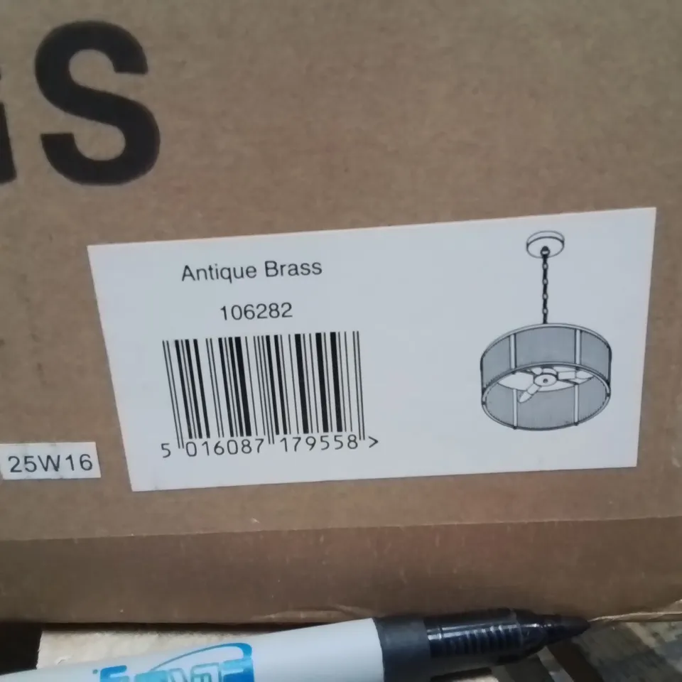 BOXED CEILING LIGHT PENDENT ANTIQUE BRASS 