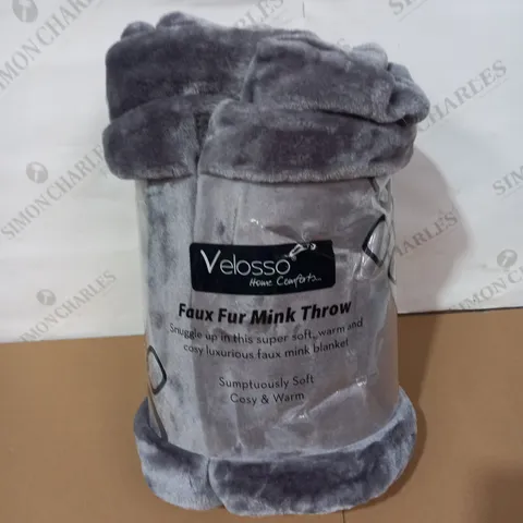 VELOSSO GREY FAUX-FUR MINK THROW