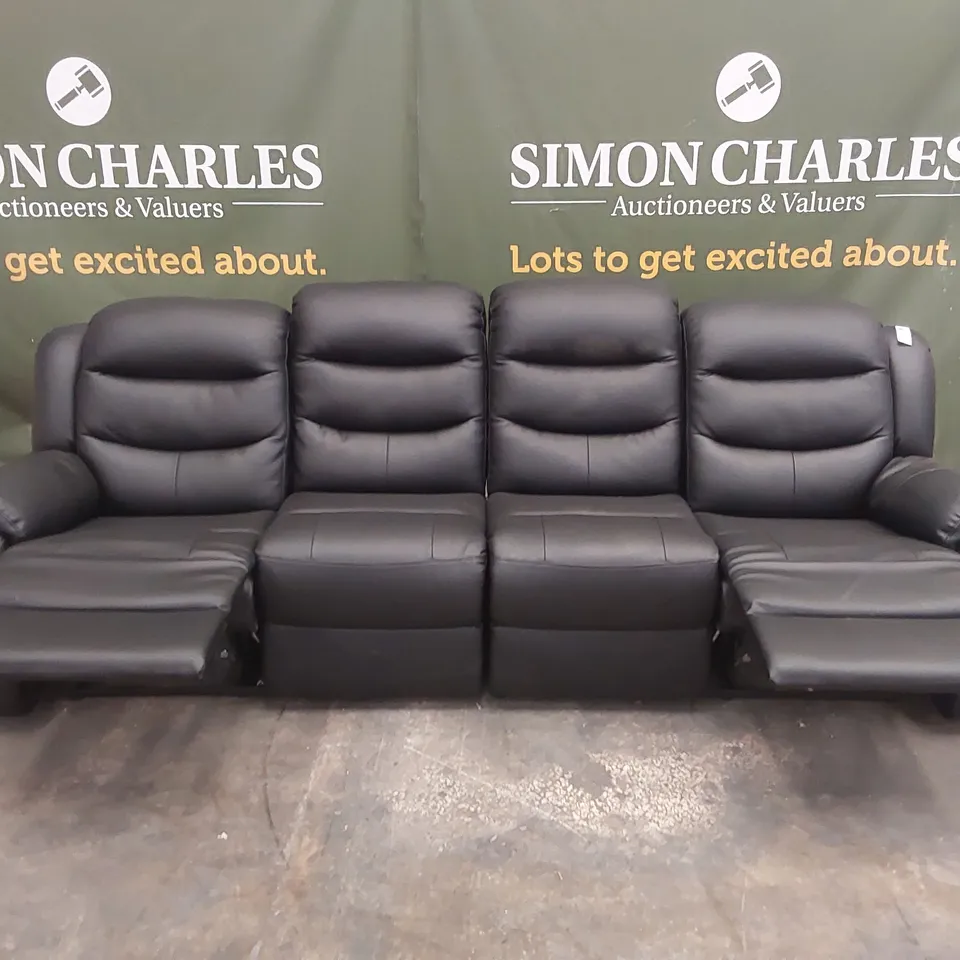 QUALITY DESIGNER FAUX LEATHER MANUAL RECLINING 4 SEATER SOFA - BLACK 
