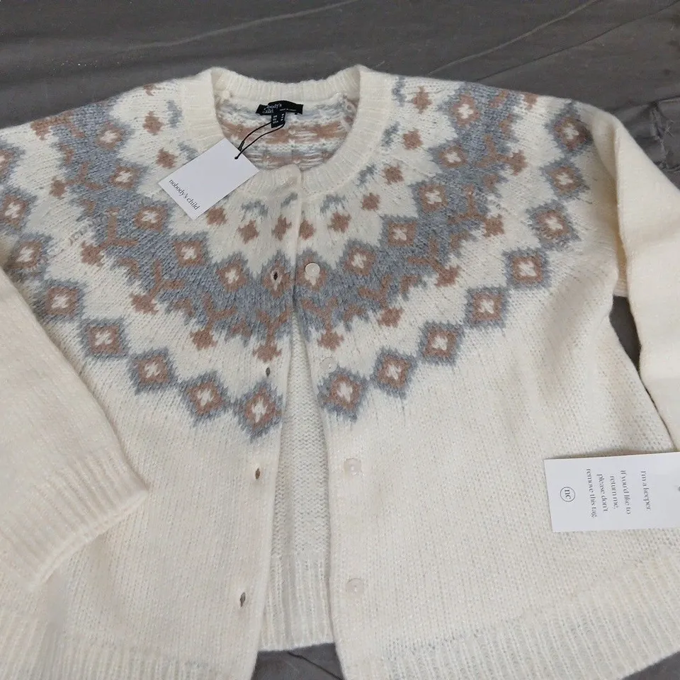 NOBODYS CHILD CHUNKY FAIR ISLE YOKE CARDIGAN - UK M