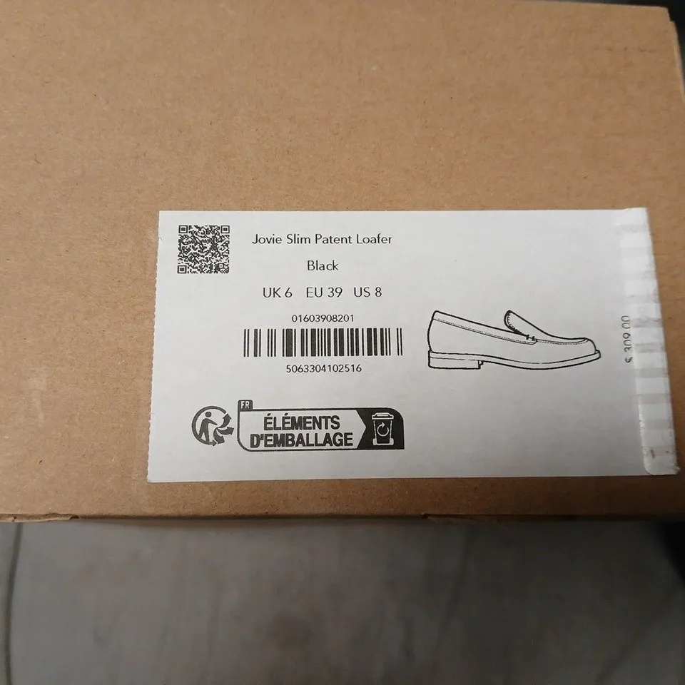 BOXED WHISTLES JOVIE SLIM PATENT LOAFER – BLACK, UK 6