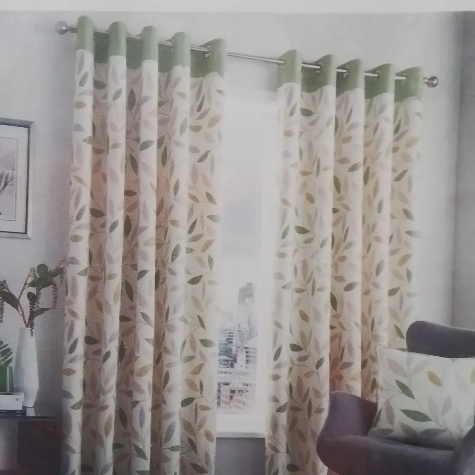 BRAND NEW FUSION FULLY LINED EYELET CURTAINS 117 X 137CM -CREAM/GREEN-