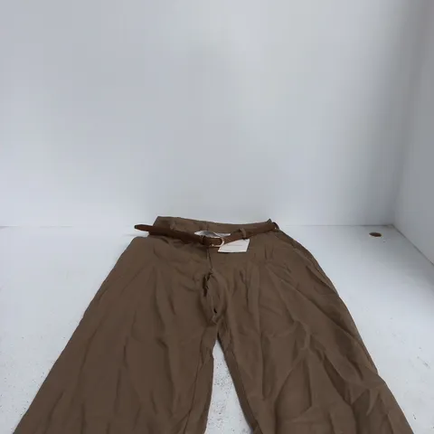 STRADIVARIUS BELTED STRAIGHT TROUSERS – BROWN, UK 10 (EU 38)