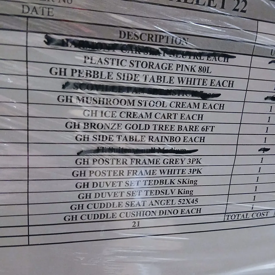PALLET OF APPROXIMATELY 12 ASSORTED PRODUCTS TO INCLUDE; PLASTIC STORAGE, PEBBLE SIDE TABLE, MUSHROOM STOOL, DUVET SET AND CUDDLE CUSHION DINO