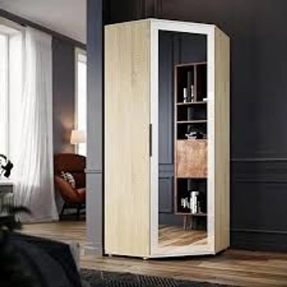 BOXED ELEGANT MODERN CORNER LARGE MIRRORED WARDROBE (2 BOXES)