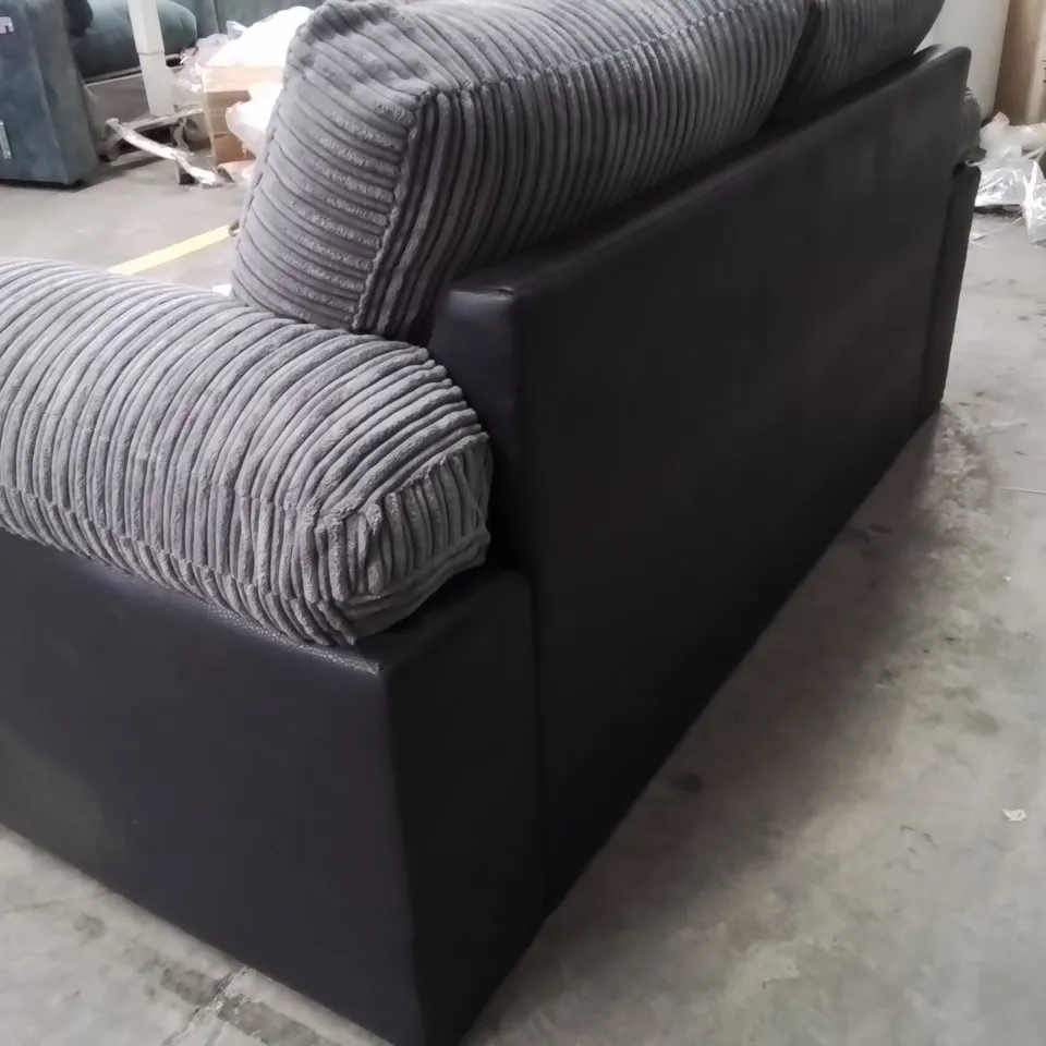 QUALITY DESIGNER GREY CORDUROY FABRIC UPHOLSTERED 2 SEATER SOFA