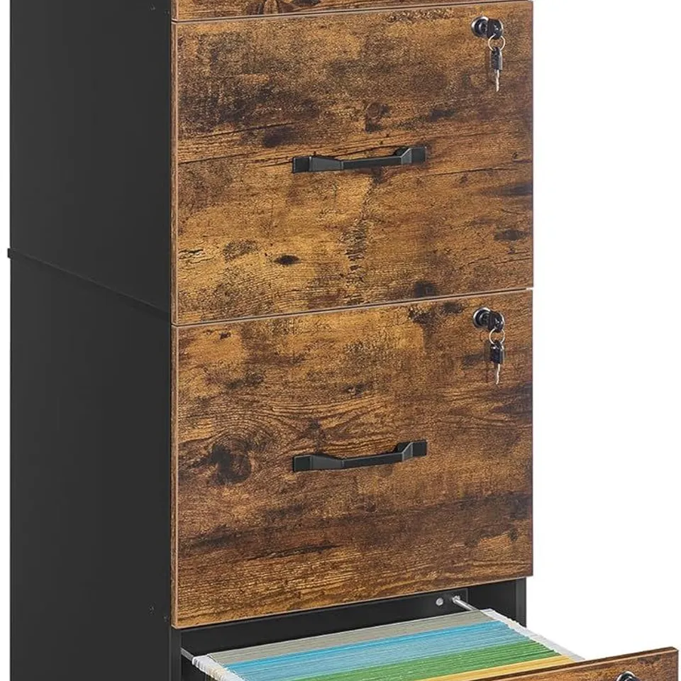 BOXED VASAGLE FILE CABINET, FILING CABINET FOR HOME OFFICE - BROWN/BLACK 