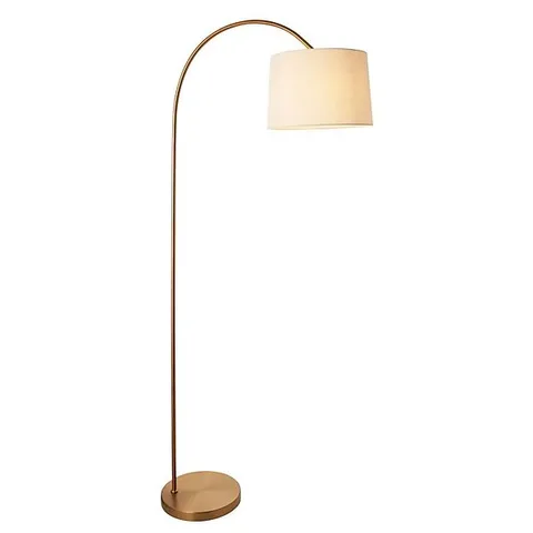 BOXED LUMINOSA CARLSON ARC FLOOR LAMP WARM BRASS PLATE, NATURAL FABRIC