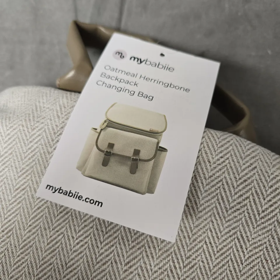 MYBABIE OATMEAL HERRINGBONE BACKPACK CHANGING BAG