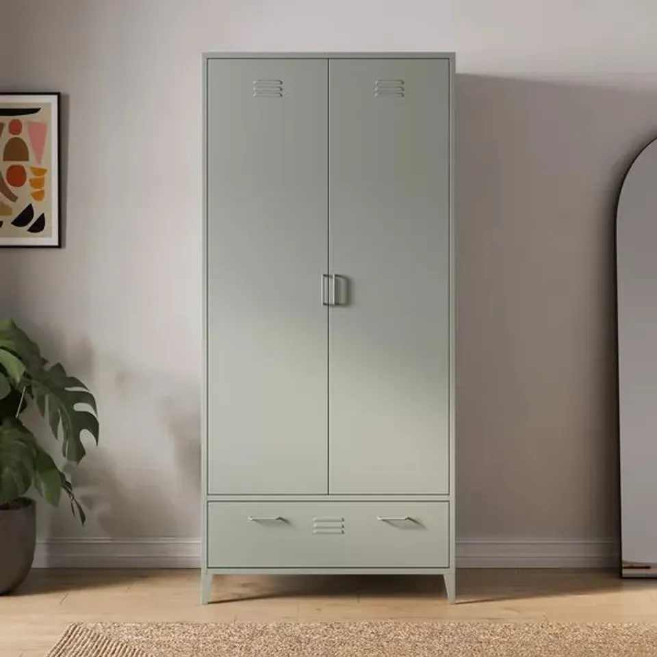 BOXED HELGA METAL DOUBLE WARDROBE - SAGE (1 BOX)