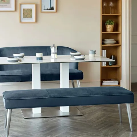 BOXED DANETTI MELLOW 3 SEATER WITHOUT BACKSEAT - DARK BLUE PLUSH VELVET, BLACK METAL LEGS (2 BOXES)