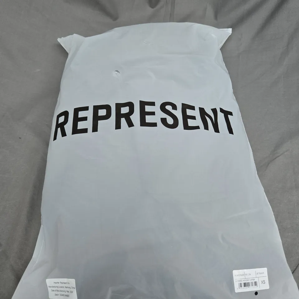 REPRESENT LAYERED HOODED PUFFER SIZE XS