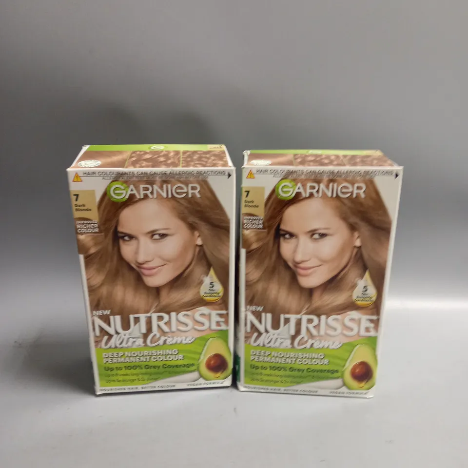 2 X BOXES OF GARNIER NUTRISSE ULTRA CREME PERMANENT HAIR COLOUR 7 DARK BLONDE
