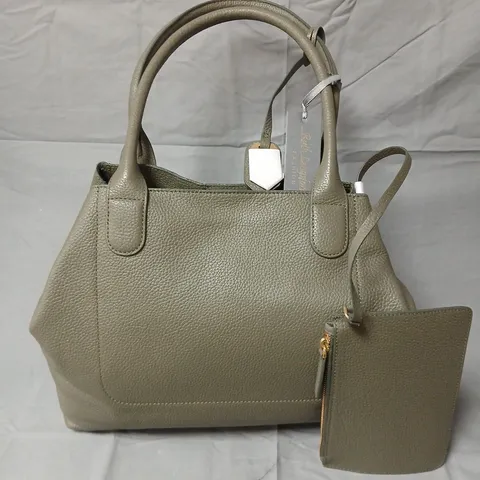 RUTH LANGSFORD LEATHER EFFECT HANDBAG INTAUPE PEBBLE GRAIN WITH FRONT ZIP POUCH