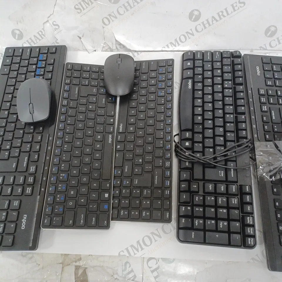 LOT OF 5 UNBOXED RAPOO KEYBOARDS TO INCLUDE WIRED AND WIRELESS COMBOS