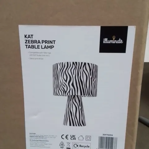 BOXED KAT ZEBRA PRINT TABLE LAMP 