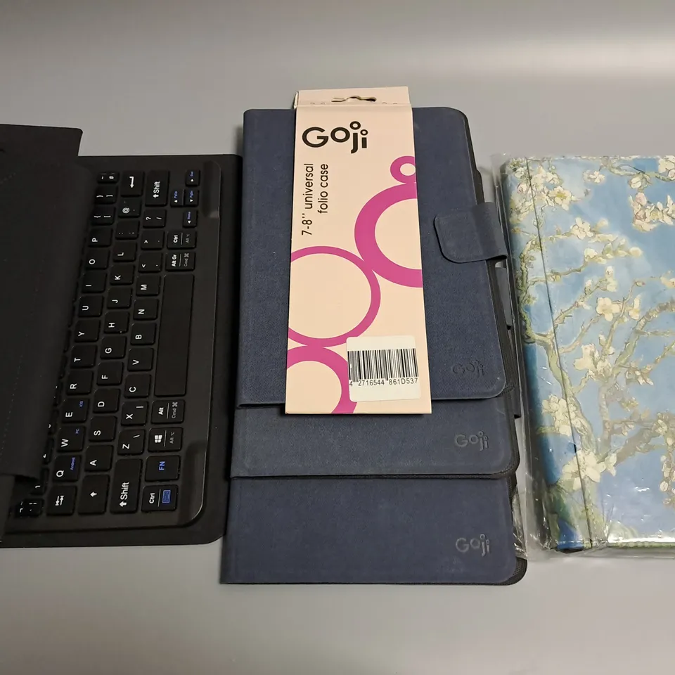 LOT OF 5 ASSORTED TABLET CASES TO INCLUDE GOJI 7-8" UNIVERDAL AND FOLIO WITH KEYBOARD