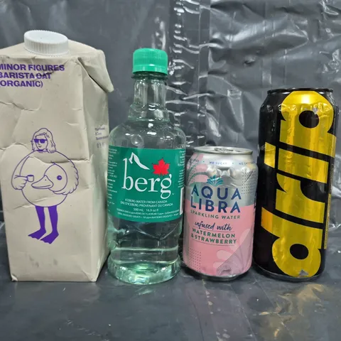 APPROXIMATELY 10 ASSORTED FOOD ITEMS TO INCLUDE DRIP CANNED WATER, BERG WATER, ETC