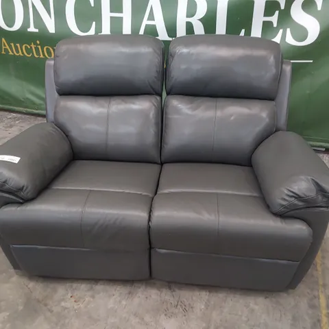 DESIGNER POWER RECLINING TWO SEATER SOFA CHARCOAL LEATHER