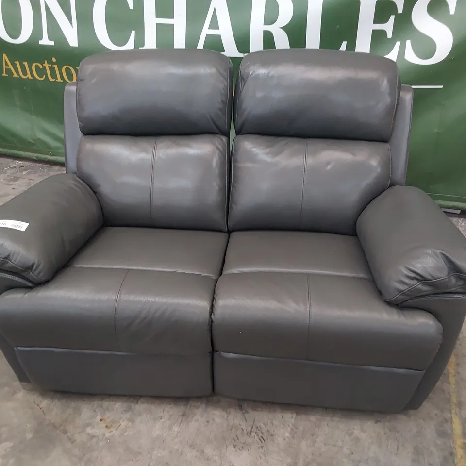 DESIGNER POWER RECLINING TWO SEATER SOFA CHARCOAL LEATHER 