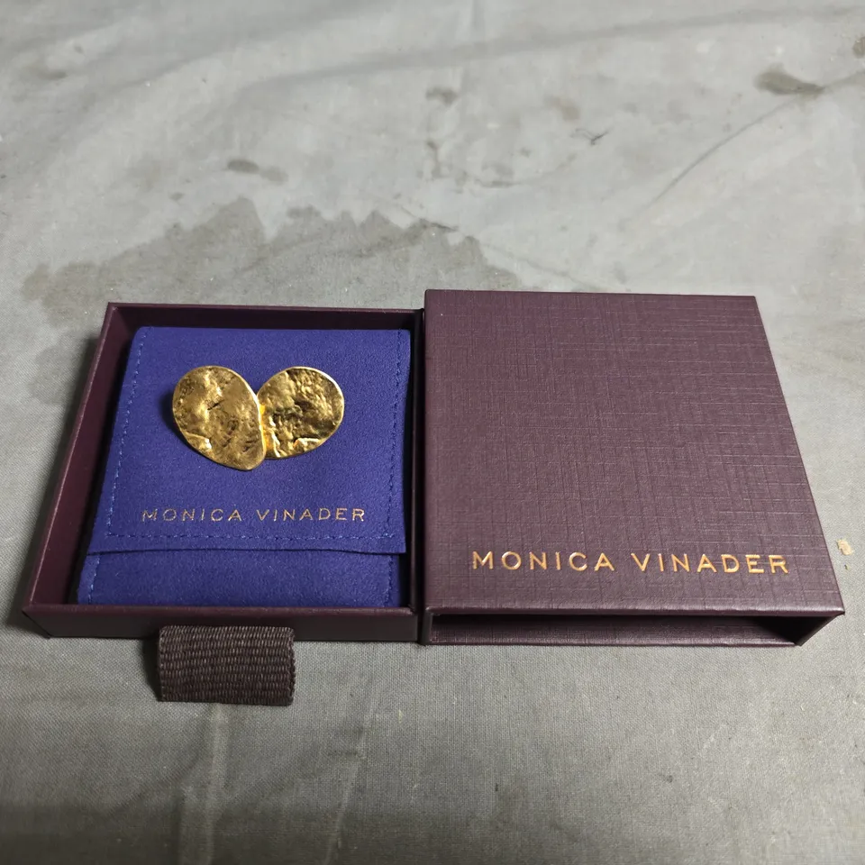 BOXED MONICA VINADER GOLD-TONE HAMMERED DISC STUD EARRINGS
