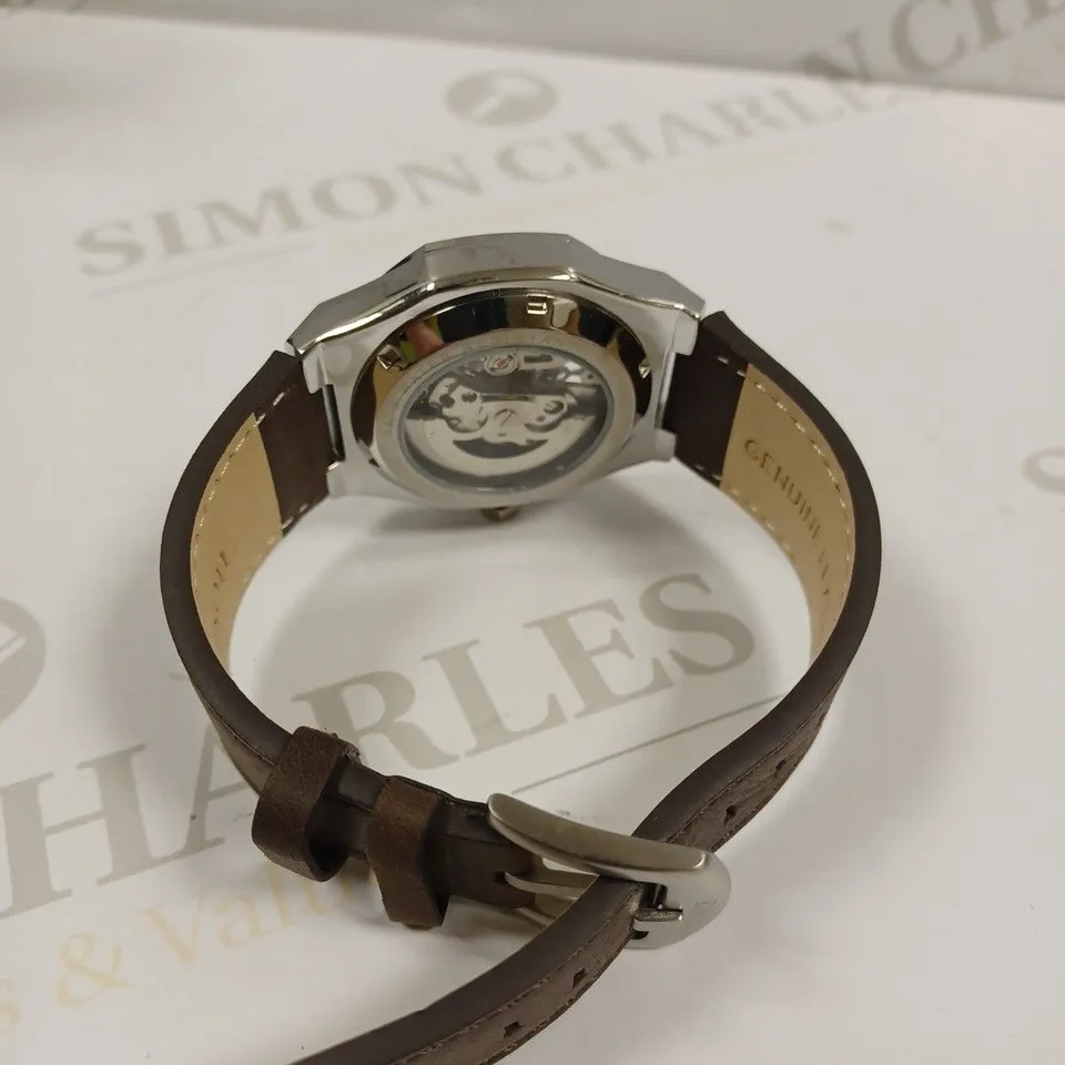EDISON GENUINE LEATHER STRAPPED SKELETON WATCH 
