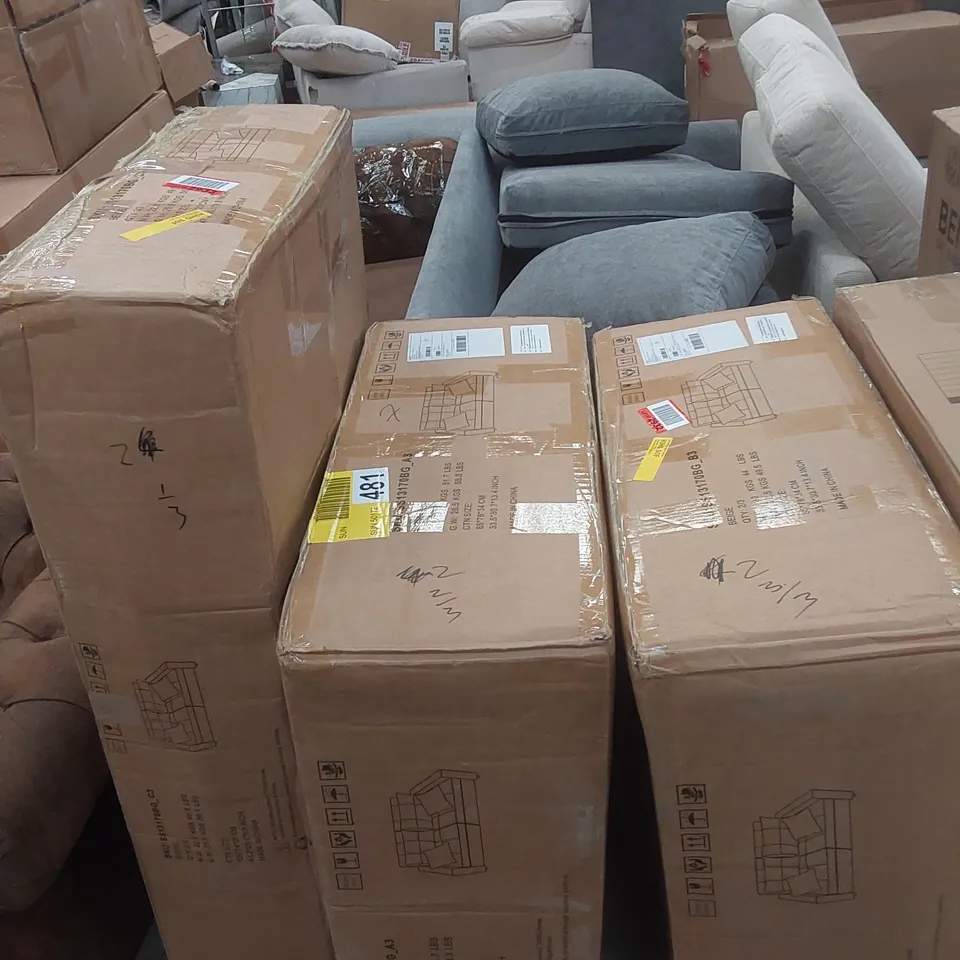 BOXED DESIGNER FABRIC UPHOLSTERED SOFA - BEIGE (3 BOXES)