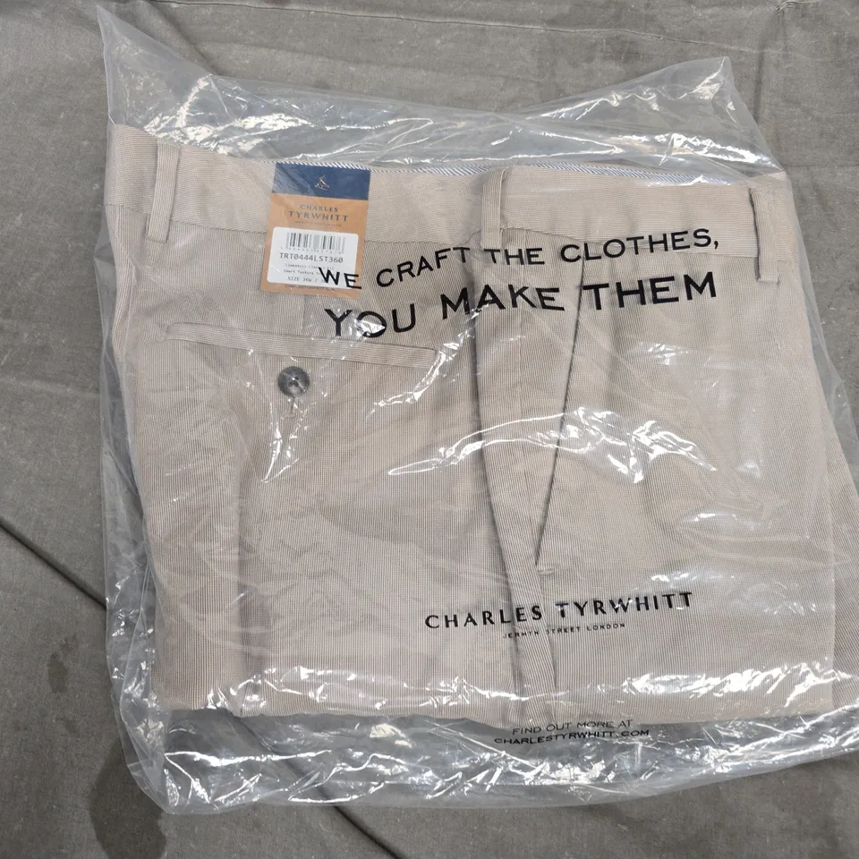 BAGGED CHARLES TYRWHITT LIMESTONE CLASSIC FIT SMART TEXTURE TROUSERS – 36W X 30L