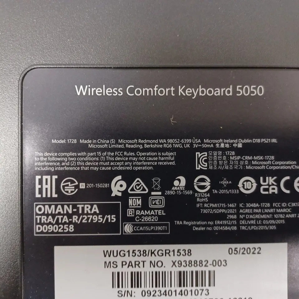 MICROSOFT WIRELESS COMFORT DESKTOP 5050 UK QWERTY KEYBOARD, BLACK 
