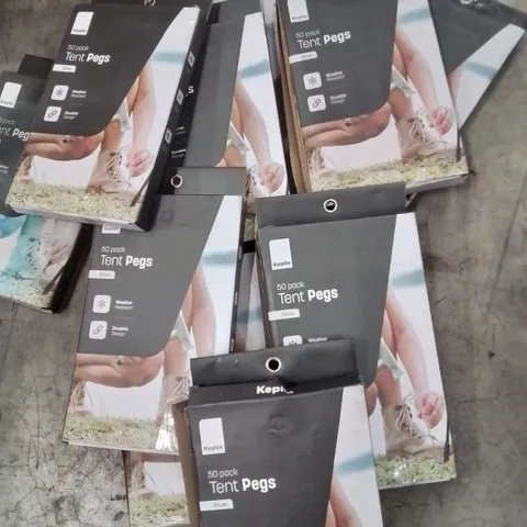 BOX CONTAINING LARGE AMOUNT OF 50 PACKS OF TENT PEGS
