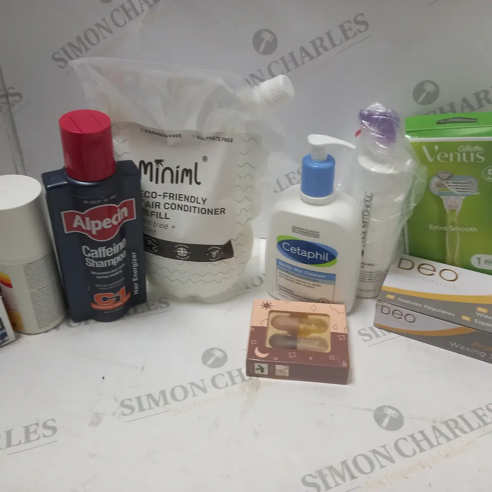 APPROXIMATLEY 20 COSMETICS ITEMS TO INCLUDE OLAY EYES HYALURONIC24 +VITAMIN B5 EYE GEL (15ml), CETAPHIL GENTLE SKIN CLEANSER (473ml), ALPECIN CAFFIENE SHAMPOO C1 (375ml), ETC