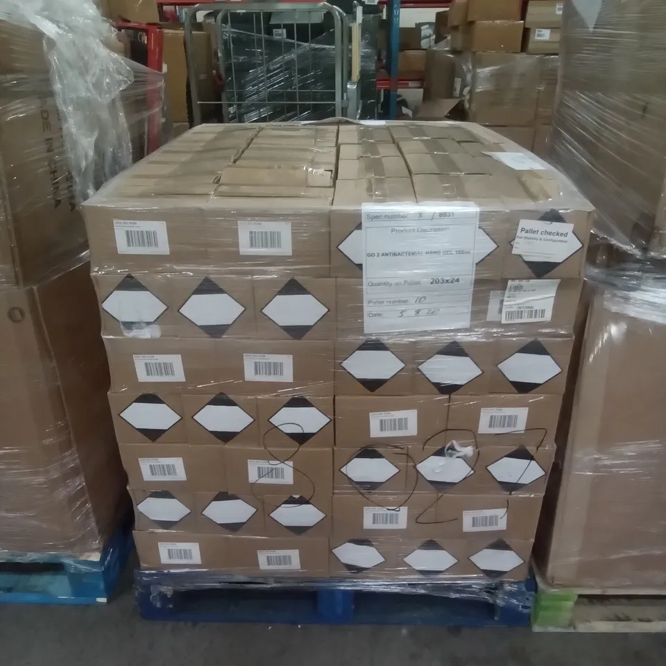 PALLET OF APPROXIMATELY 203 BOXES OF 24 GO 2 ANTIBACTERIAL HAND GEL 100ML