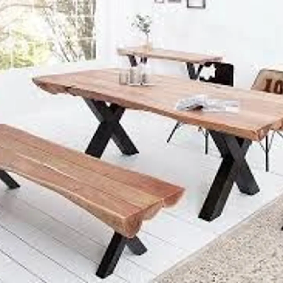 BOXED THOR DINING TABLE AND BENCH SET - NATURAL/BLACK (2 BOXES)