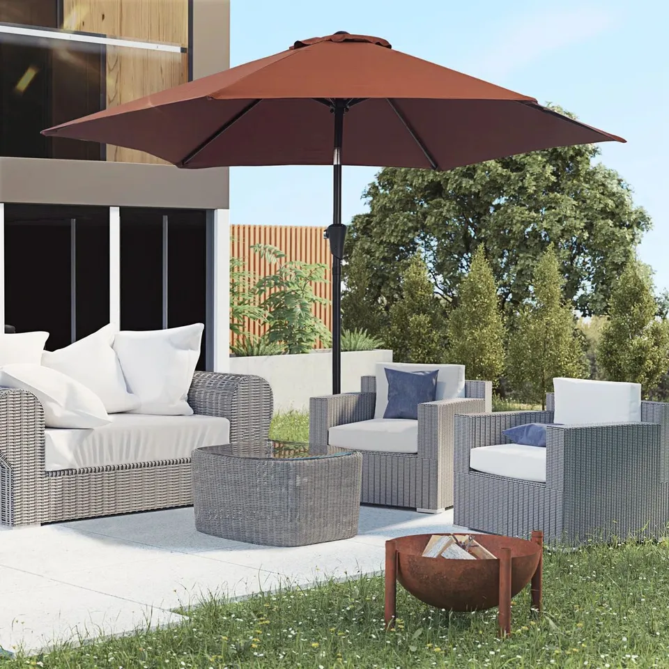 BOXED HALLI 260CM MARKET PARASOL - COFFEE (1 BOX)