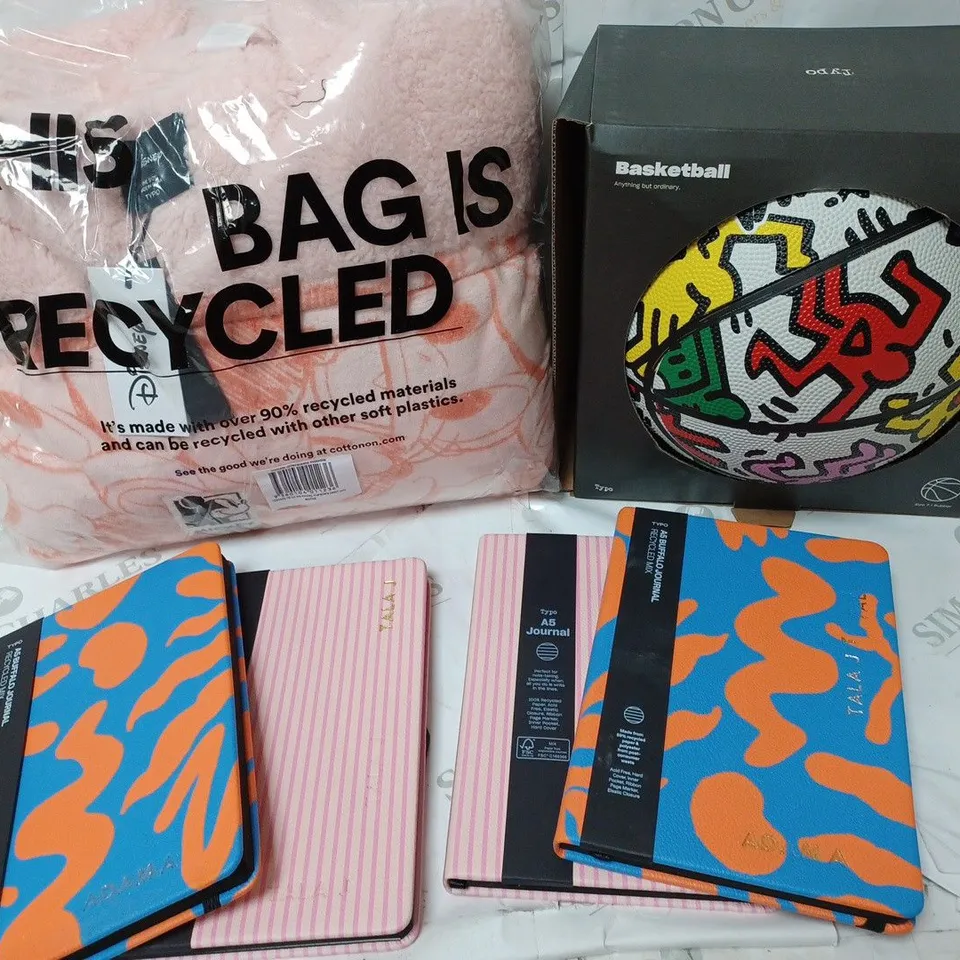 APPROXIMATELY 6 COTTON ON ITEMS INCLUDING BASKET BALL, THROW, NOTEBOOKS