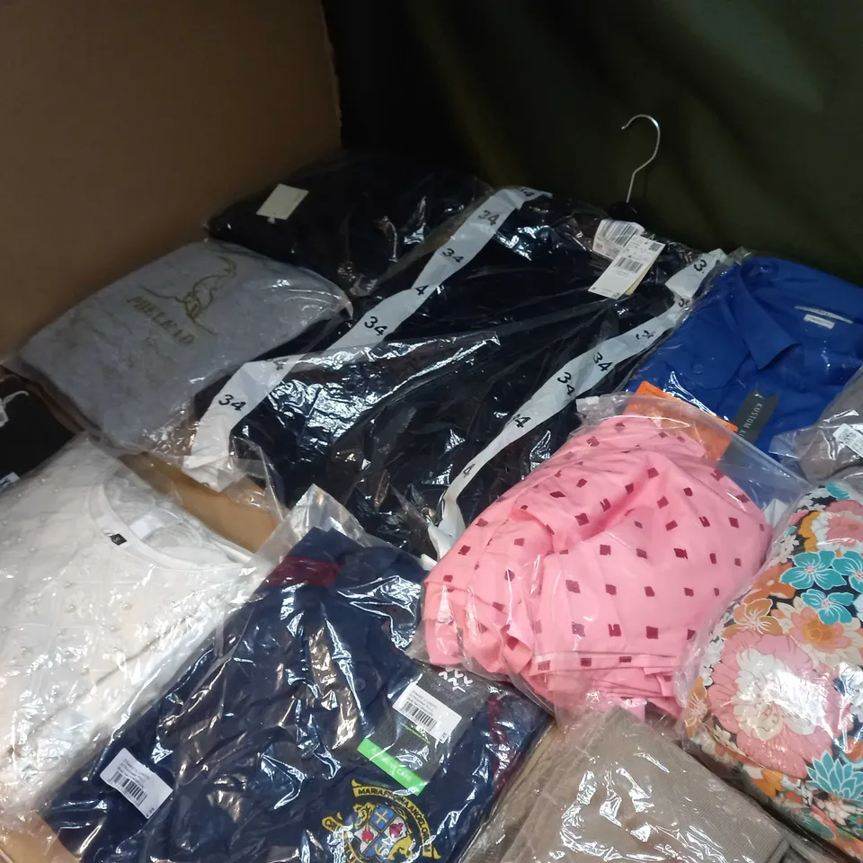 LOT OF APPROX 25 ASSORTED CLOTHING ITEMS VARYING IN SIZE/COLOUR/STYLE TO INCLUDE: TROUSERS, TOPS, DRESSES