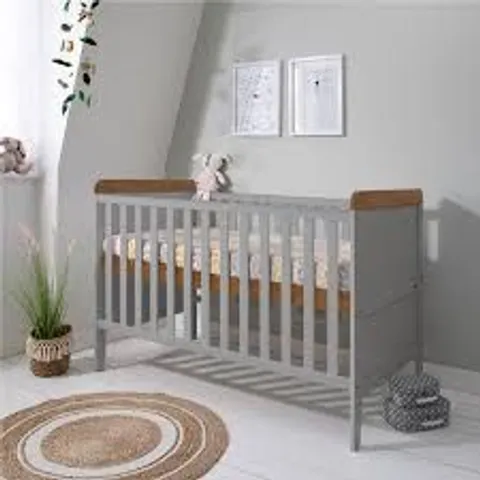 BOXED RIO COT BED WITH COT CHANGER- DOVE GREY/OAK (1 BOX)