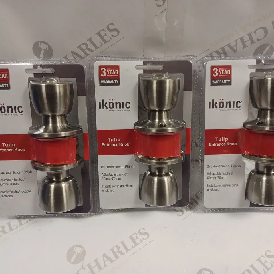 3 X SEALED IKONIC TULIP ENTRANCE KNOBS IN BRUSHED NICKEL FINISH 