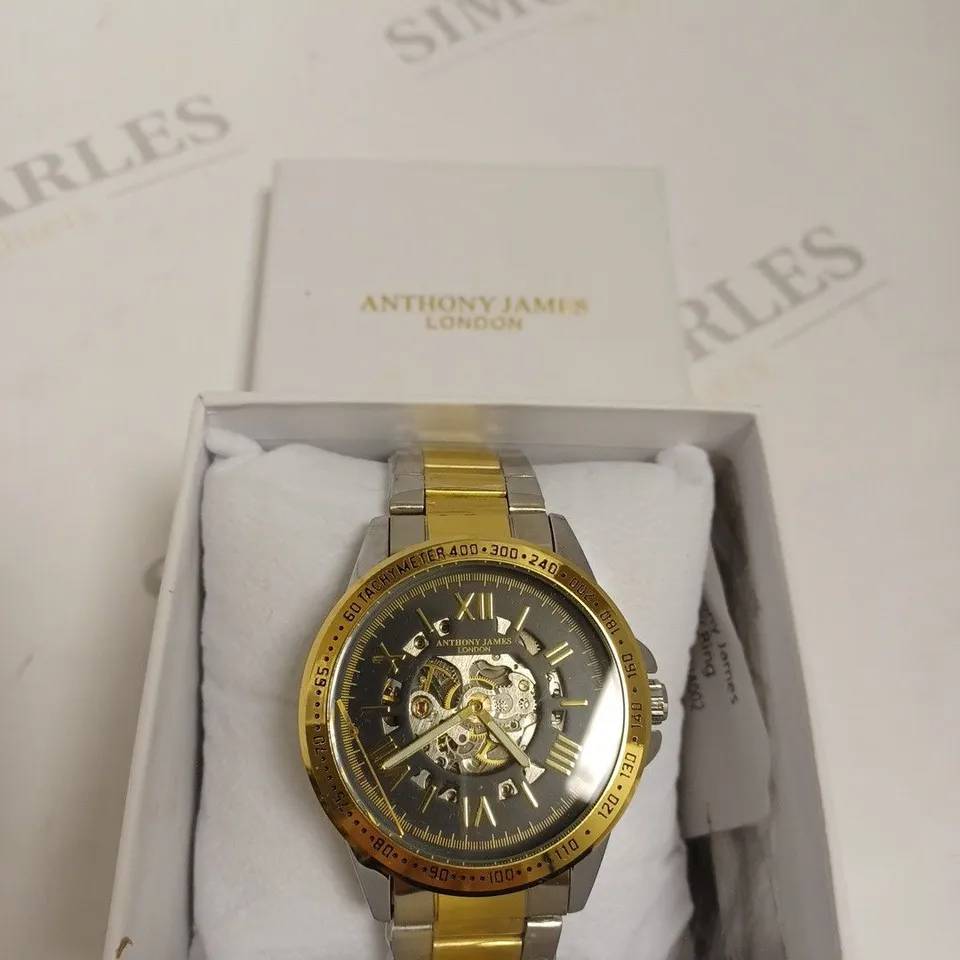 BOXED ANTHONY JAMES GENTS LIMITED EDITION TECHTONIC AUTOMATIC WATCH - STAINLESS STEEL GOLD